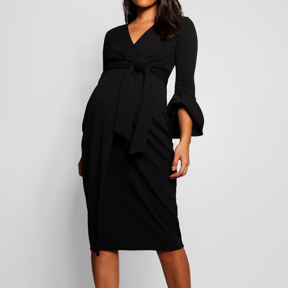 Maternity Ruffle Sleeve Wrap Dress